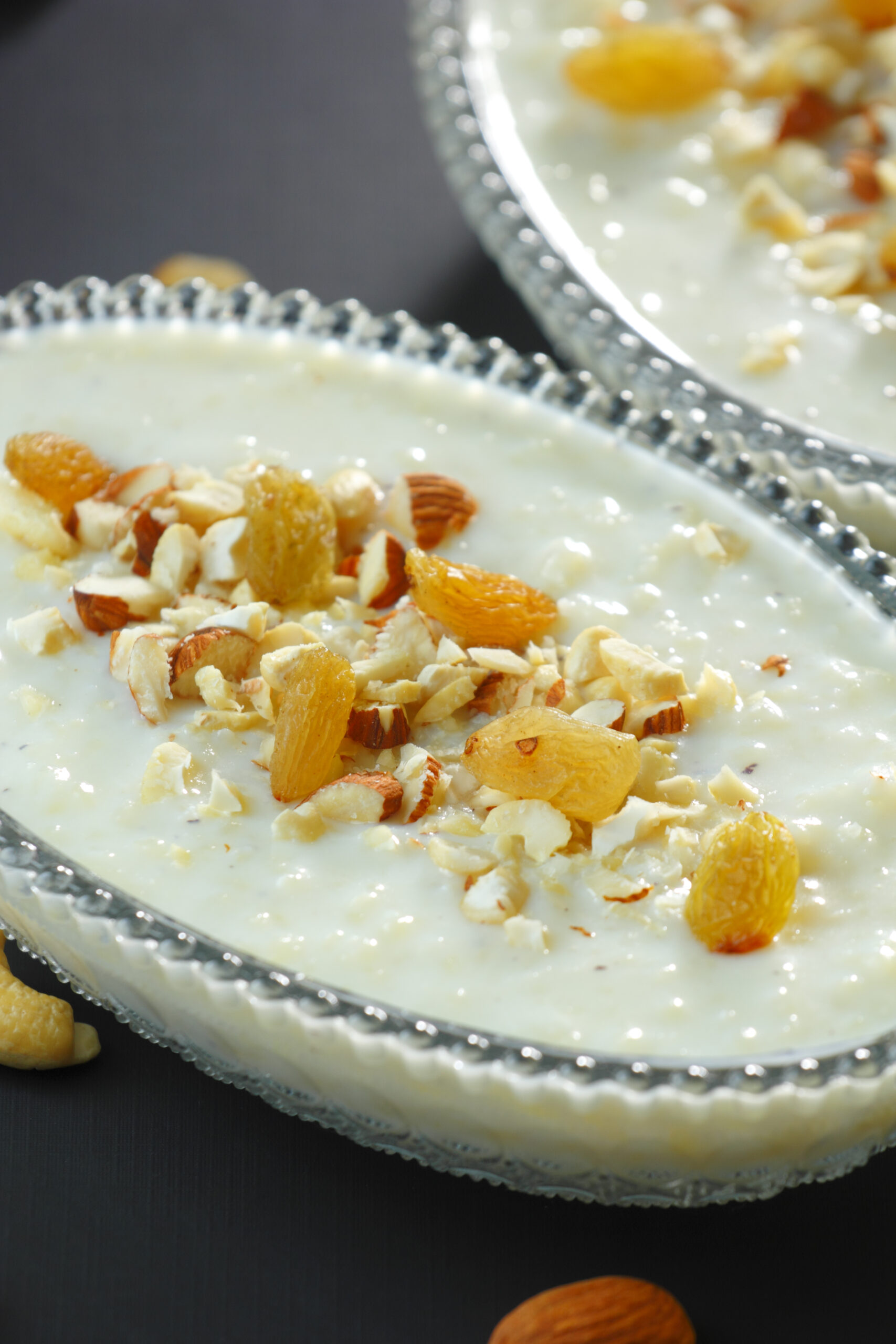 Kheer Indian rice pudding with almonds and apricots